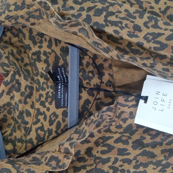 ZARA WOMAN PREMIUM DENIM COLLECTION LEOPARD Cheetah BROWN SHIRT BLOUSE SIZE S - Picture 12 of 13